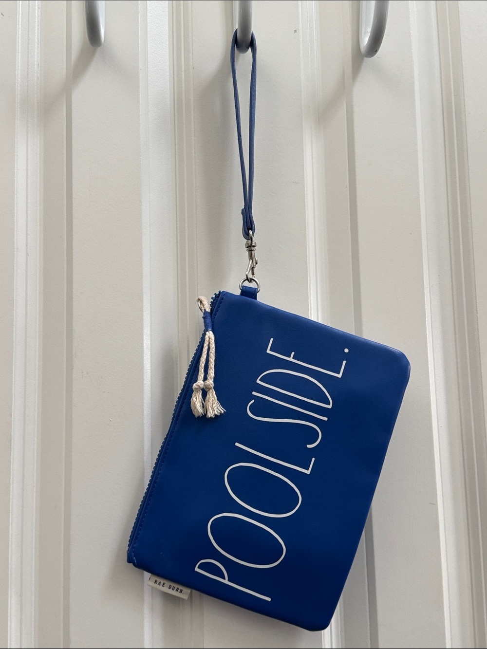 Rae Dunn Blue 'POOLSIDE.' Wristlet Clutch with Cream Tassel - Picture 1 of 6